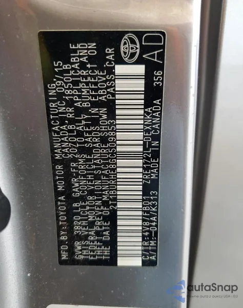 2016 Toyota Corolla L z USA, uszkodzony, nr VIN 2T1BURHE8GC509853